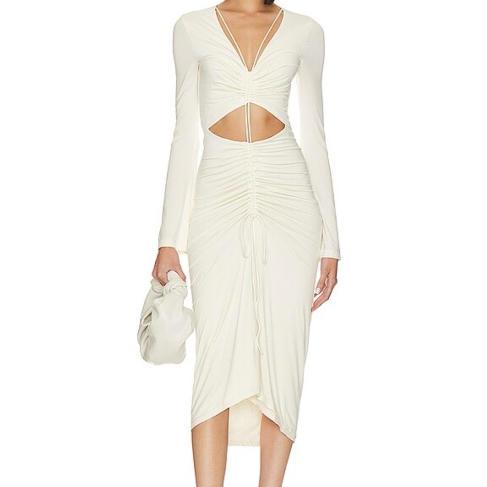 L'Academie Cream Long Sleeve Cut-Out Dress